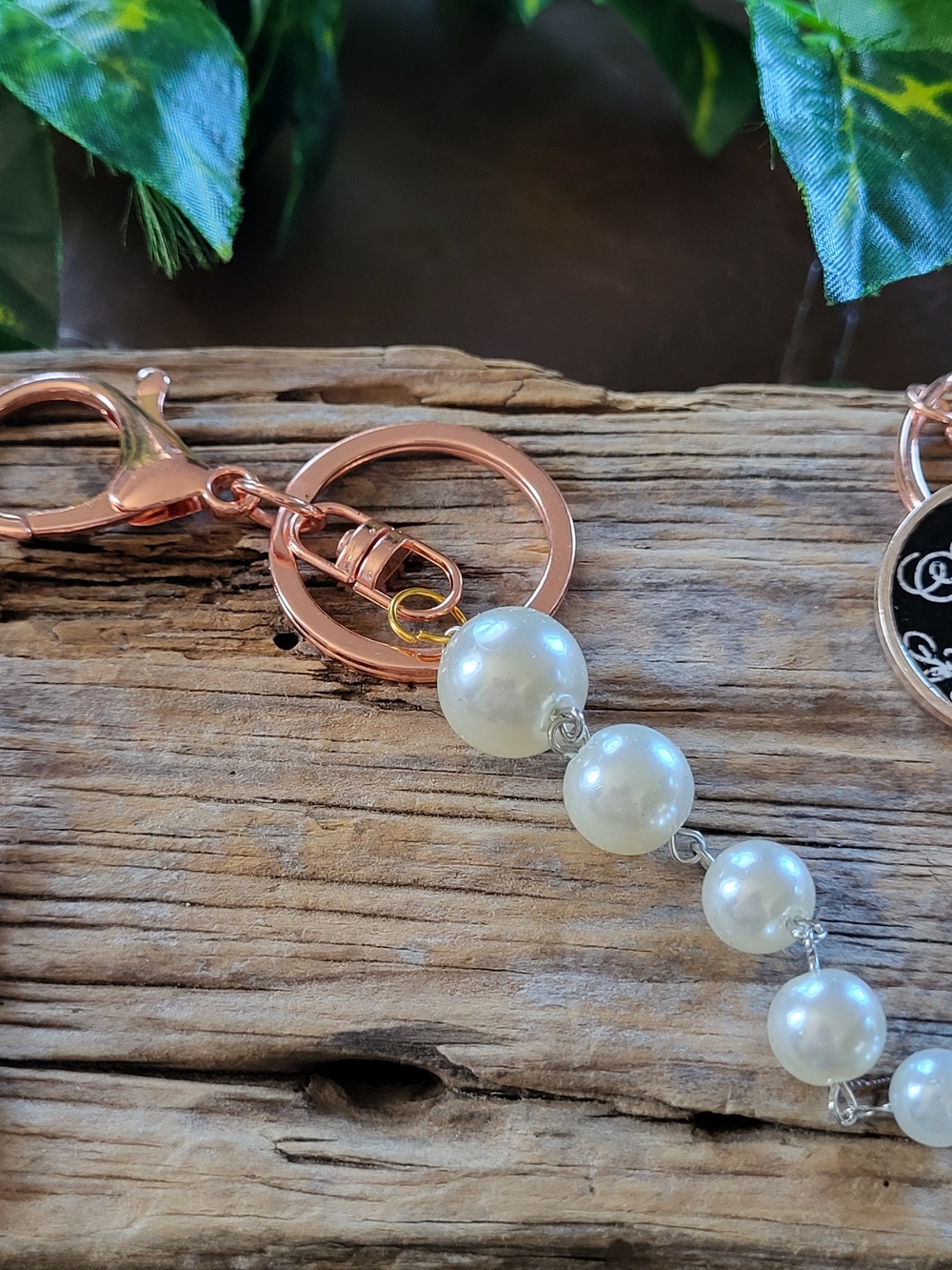 Pearl Bead Keychain Charm in Rose Gold